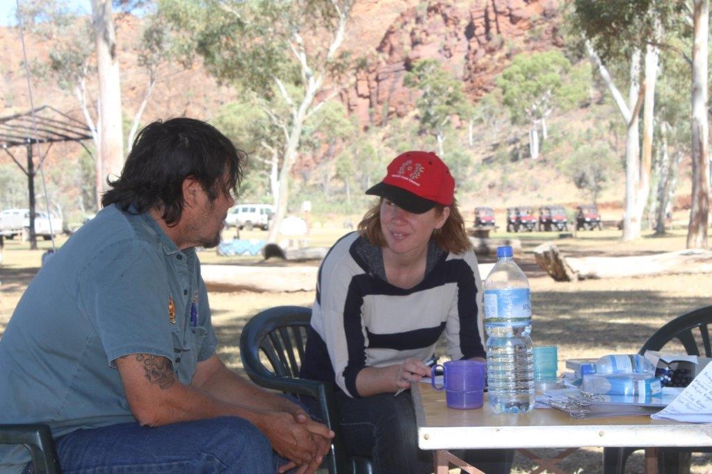 Project leader Allyson Wright surveys a community member in Central Australia. 